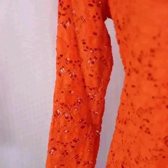 Women's Size L Peck & Peck Weekend Orange floral eyelet 3/4 sleeve top Vintage - Picture 3 of 11